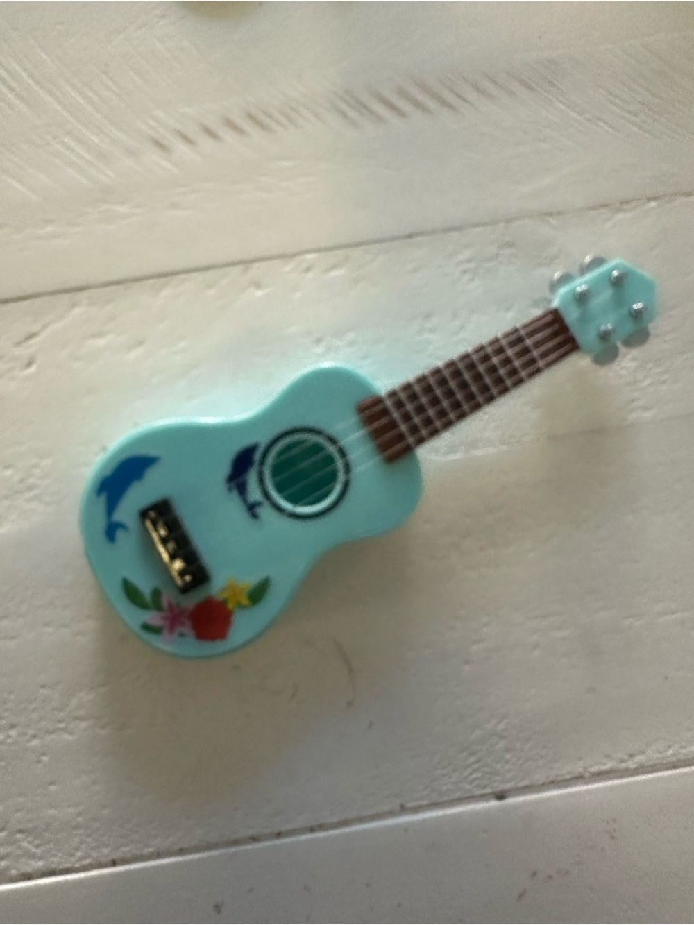 Kids Blue Toy Ukulele with Dolphin & Floral Design